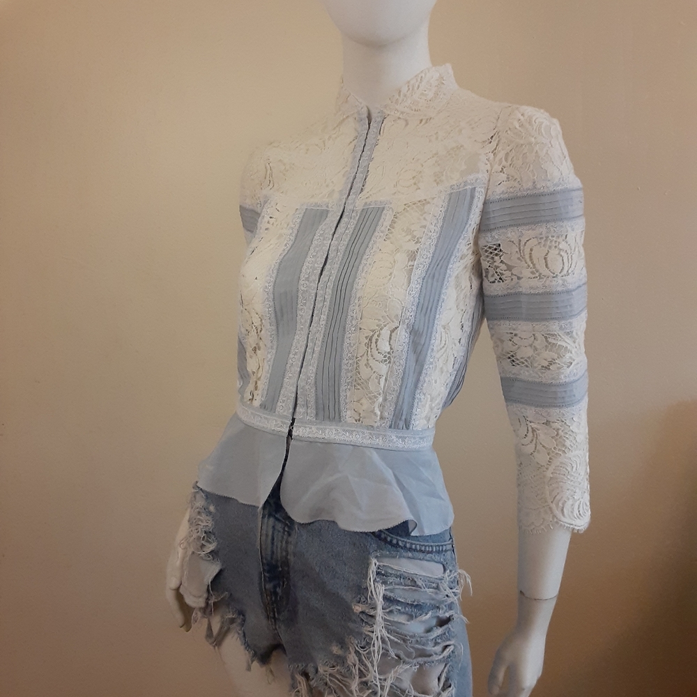 Elie Tahari Silk Blend Delicate Lace Blouse